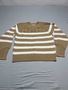 Sam Edelman Striped Scoop Sweater in Tan and White.  1062